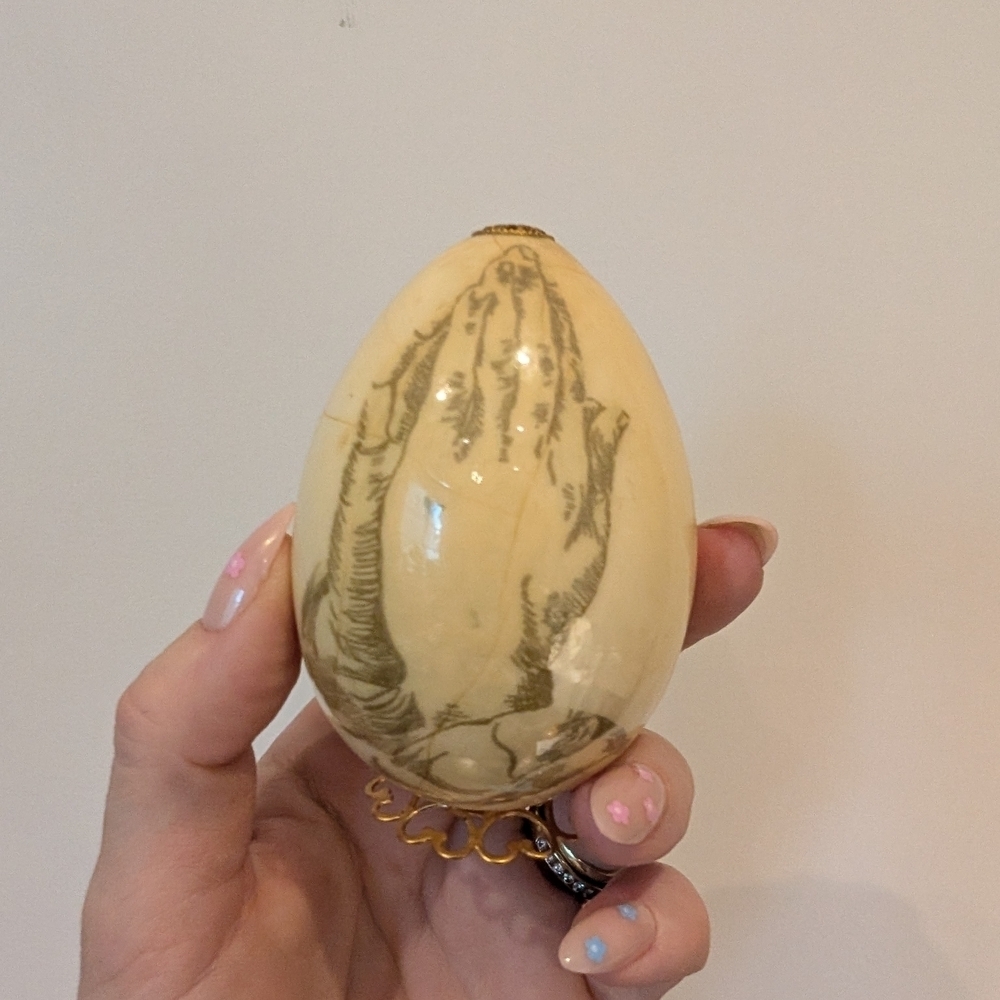 Cream Decorative Egg with Praying Hands Design